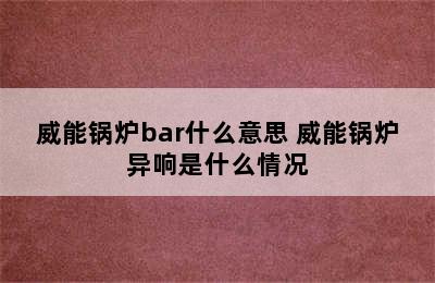 威能锅炉bar什么意思 威能锅炉异响是什么情况